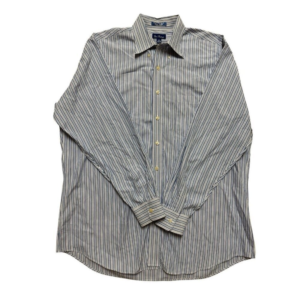 Paul Fredrick 16.5 35 Blue Stripe Dress Shirt 100% Cotton